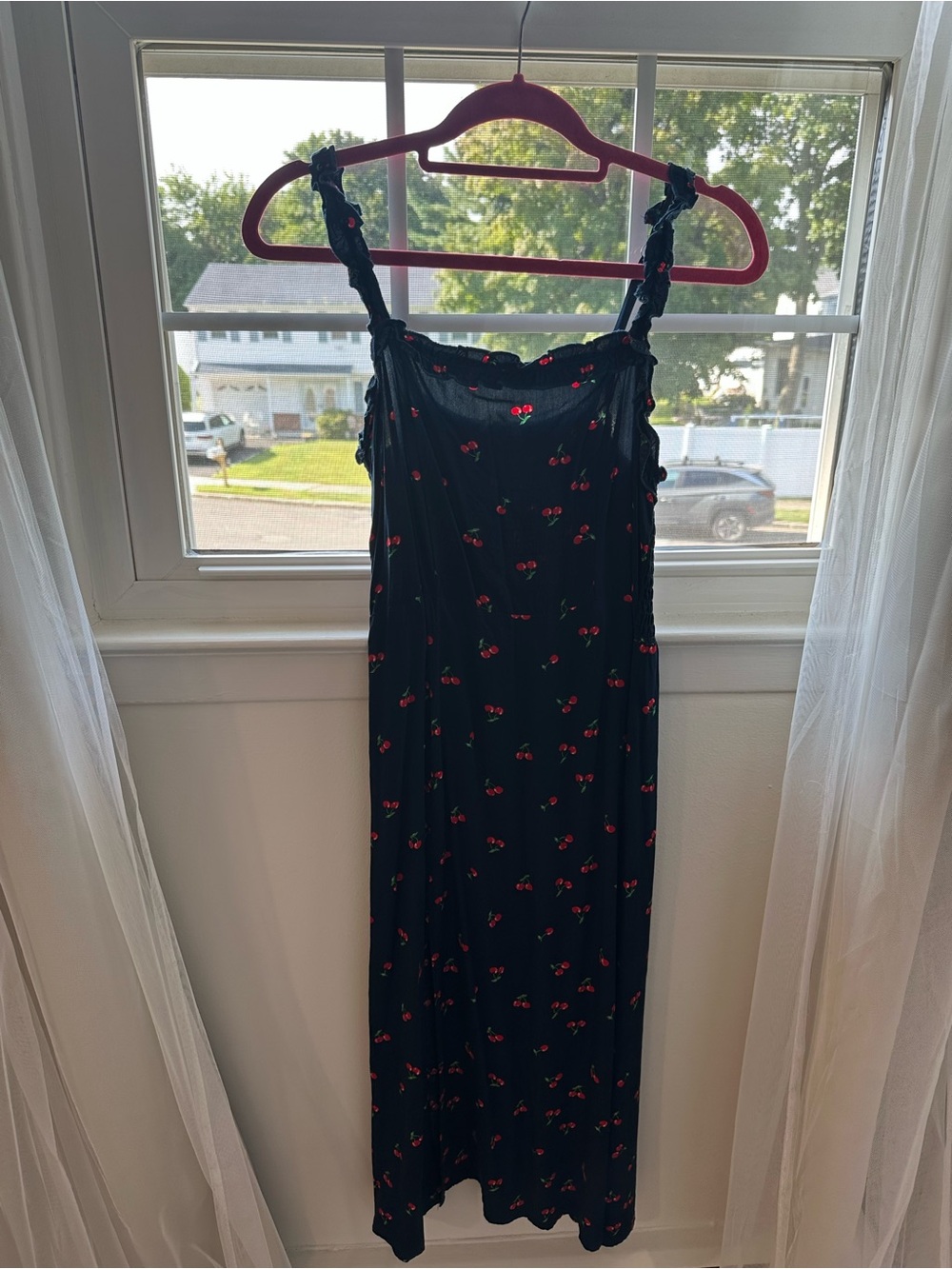 Black Cherry Print Slip Dress - Women's Chemise